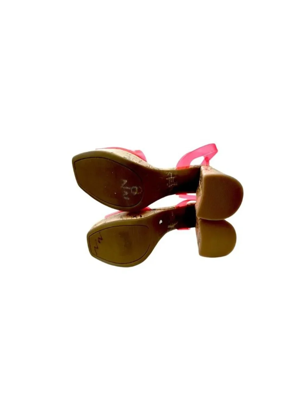 GBG Los Angeles Pink Transparent Strap Cork Block Heel Sandals Womens 8M NWOB